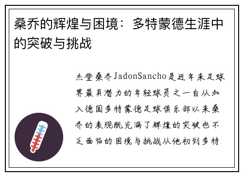 桑乔的辉煌与困境:多特蒙德生涯中的突破与挑战 桑乔的辉煌与困境:多特蒙德生涯中的突破与挑战